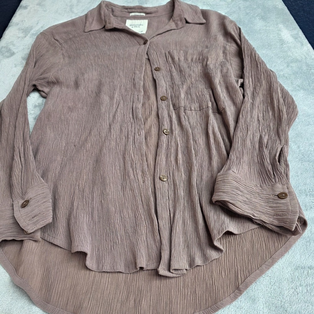 Abercrombie & Fitch Shirt Womens XS Button Up Tan Long Sleeve Oversized-